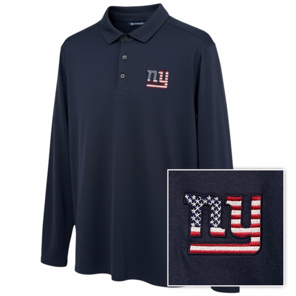 NEW YORK GIANTS Americana Long Sleeve Polo Shirt Men's Medium Cutter & Buck  NWT